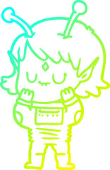 cold gradient line drawing cartoon alien girl