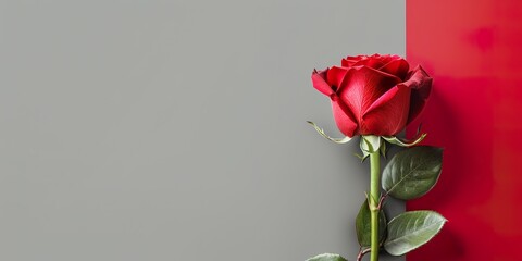 minimalistic design bouquet with a red rose for Sant Jordi, web banner,
