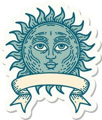 Fototapeta premium tattoo sticker with banner of a sun with face