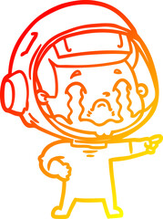 warm gradient line drawing cartoon crying astronaut