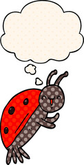 cute cartoon ladybug and thought bubble in comic book style