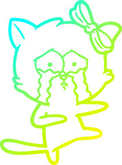 cold gradient line drawing cartoon cat