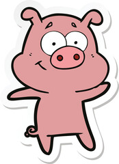 sticker of a happy cartoon pig