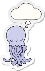cute cartoon jellyfish and thought bubble as a printed sticker
