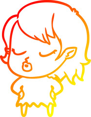 warm gradient line drawing cute cartoon vampire girl