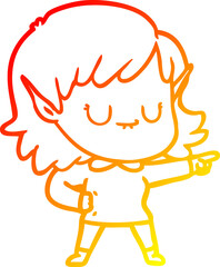 warm gradient line drawing happy cartoon elf girl