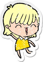 distressed sticker of a cartoon woman