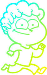 cold gradient line drawing cartoon happy man