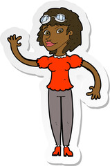 sticker of a cartoon pilot woman waving