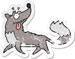 distressed sticker of a cartoon hungry wolf