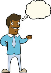 cartoon salesman with thought bubble