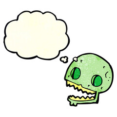 cartoon spooky skull with thought bubble