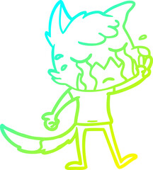 cold gradient line drawing crying waving fox cartoon