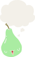 cartoon pear and thought bubble in retro style