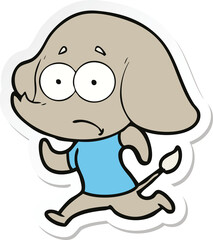 sticker of a cartoon unsure elephant running away