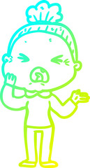 cold gradient line drawing cartoon angry old woman
