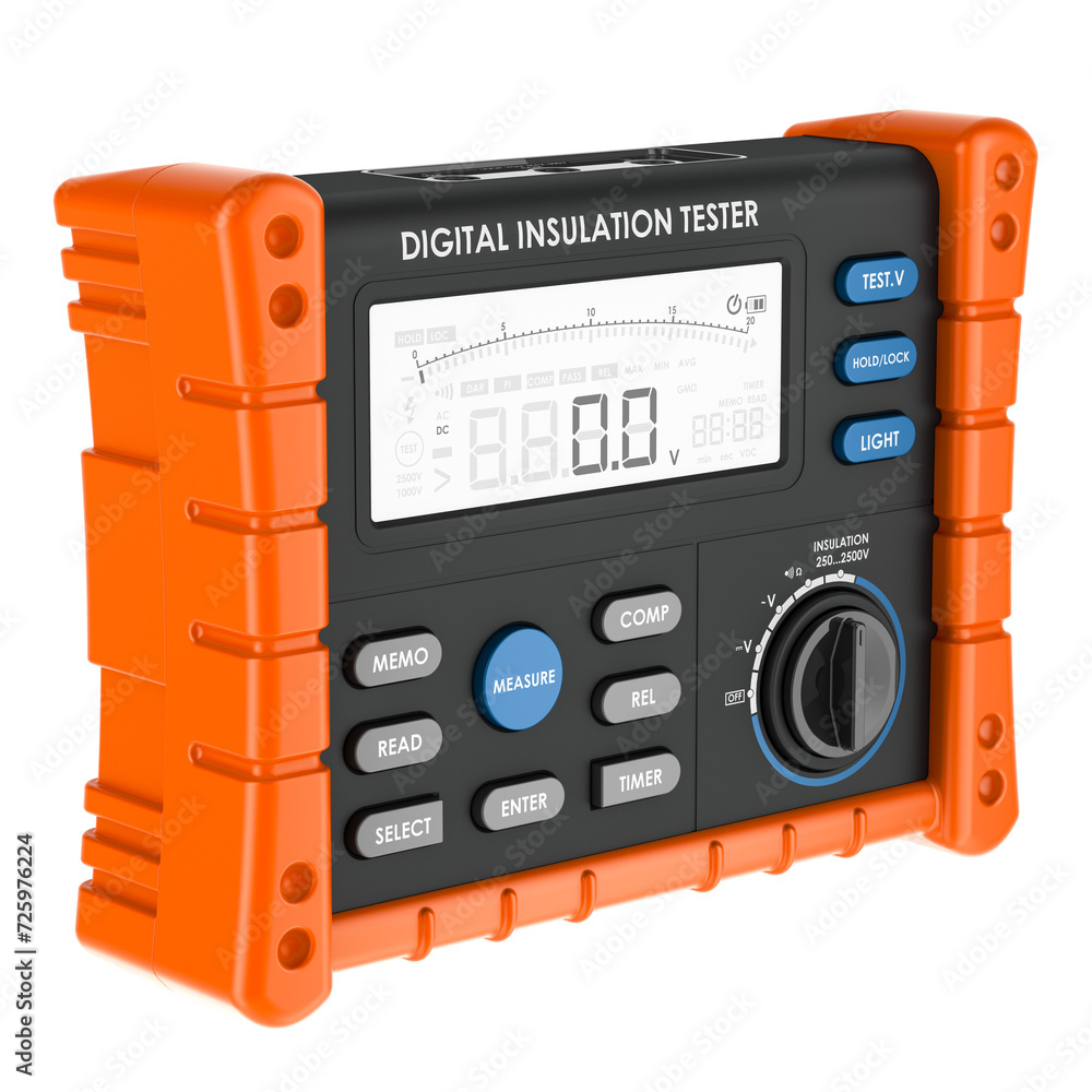 Poster high voltage digital insulation resistance tester, 3d rendering isolated on transparent background