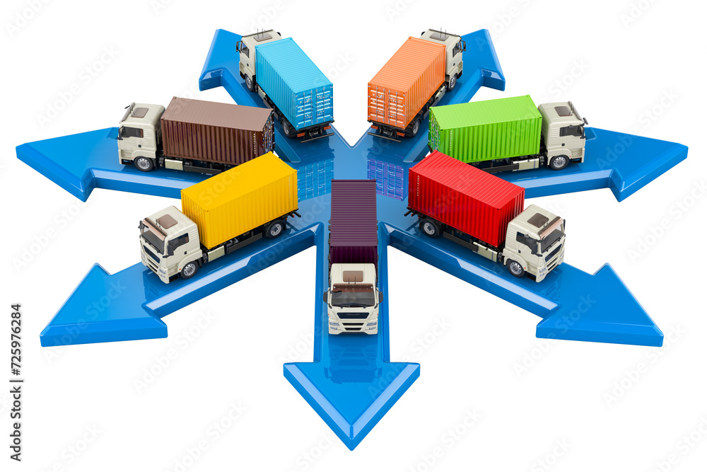 Poster freight transportation, concept. 3d rendering isolated on transparent background