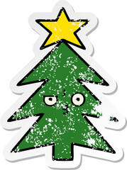 Fototapeta premium distressed sticker of a cute cartoon christmas tree