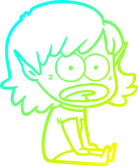 cold gradient line drawing cartoon shocked elf girl