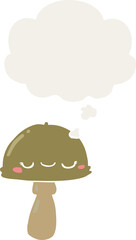cartoon mushroom and thought bubble in retro style