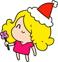 christmas cartoon of kawaii girl