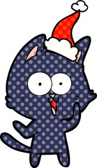 funny comic book style illustration of a cat wearing santa hat