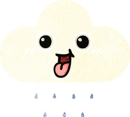 retro illustration style cartoon rain cloud