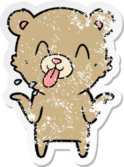 distressed sticker of a rude cartoon bear