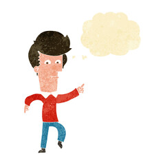 cartoon man pointing with thought bubble