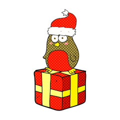 cartoon robin on present