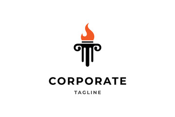 fire torch logo with a combination of column pillar shapes in a flat design style - obrazy, fototapety, plakaty