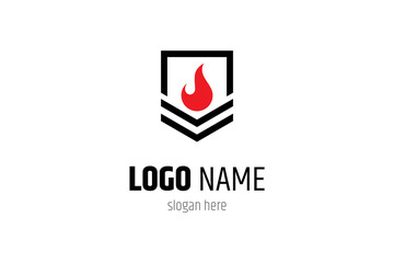 fire torch logo with shield shape in flat design style