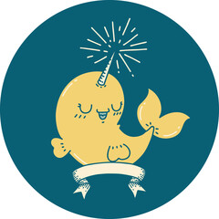 icon of tattoo style happy narwhal © lineartestpilot