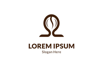 Omega coffee bean logo icon design template