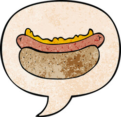 cartoon hotdog and speech bubble in retro texture style