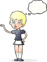 cartoon waitress with thought bubble