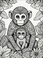 Monkey Family Mandala Coloring Page