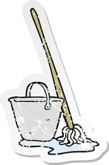 retro distressed sticker of a cartoon mop and bucket