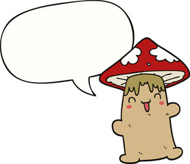 cartoon mushroom character and speech bubble