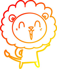 warm gradient line drawing laughing lion cartoon