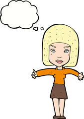 cartoon woman giving thumbs up symbol with thought bubble