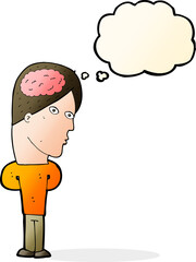 cartoon man with big brain with thought bubble