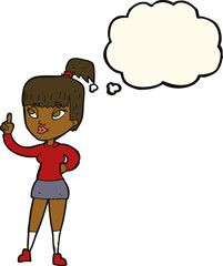 cartoon attractive girl with idea with thought bubble
