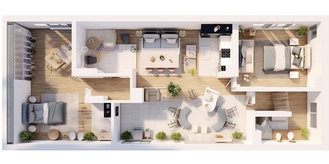 Obraz na płótnie Canvas minimalistic design Floor plan of a house top view 3D illustration
