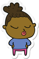 sticker of a cartoon calm woman