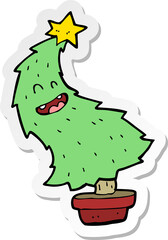 sticker of a cartoon dancing christmas tree