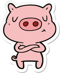 sticker of a cartoon content pig