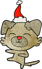 textured cartoon of a dog kicking wearing santa hat