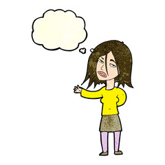 cartoon unhappy woman with thought bubble
